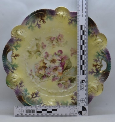 R.S. Prussia Mold 207 11"d cake plate, floral design, red mark - 6