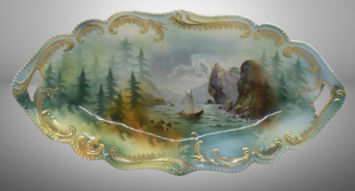 R.S. Prussia Mold 304 12" x 6" celery dish, Man in the Mountain