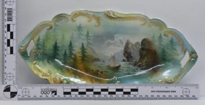 R.S. Prussia Mold 304 12" x 6" celery dish, Man in the Mountain - 7