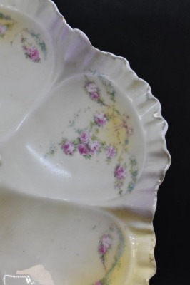 R.S. Prussia 10"d serving dish w/ center handle, garlands of dainty pink roses, red mark - 2