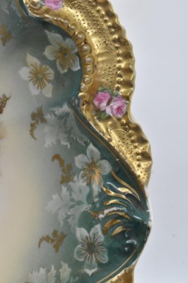 R.S. Prussia Mold 329 11"d bowl, pink roses, heavy gold border finish, red mark - 3