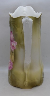 Mrkd. R.S. Germany (RSP Ribbon and Jewel Mold) 9.5"h pitcher, pink poppies - 2