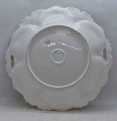 (2) R.S. Prussia Mold 82 11"d cake plates, both have nice floral designs, circle mold marks + 1 w/ red mark - 4