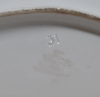 (2) R.S. Prussia Mold 82 11"d cake plates, both have nice floral designs, circle mold marks + 1 w/ red mark - 12