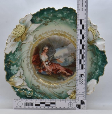 R.S. Prussia 10.5"d bowl, Diana the Huntress, circle mold mark - 6