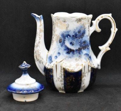 Handpainted porcelain 3 pc. cobalt dematisse tea set, lots of gold highlights - 6