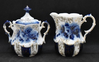 Handpainted porcelain 3 pc. cobalt dematisse tea set, lots of gold highlights - 10