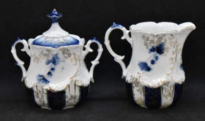 Handpainted porcelain 3 pc. cobalt dematisse tea set, lots of gold highlights - 12