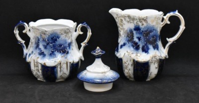 Handpainted porcelain 3 pc. cobalt dematisse tea set, lots of gold highlights - 13