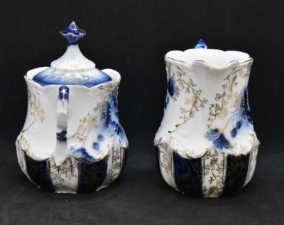 Handpainted porcelain 3 pc. cobalt dematisse tea set, lots of gold highlights - 14