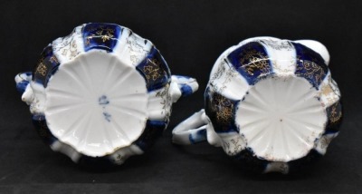 Handpainted porcelain 3 pc. cobalt dematisse tea set, lots of gold highlights - 15