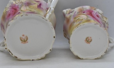 R.S. Prussia Carnation Mold creamer and sugar set, soft yellow and pink roses, red mark - 6