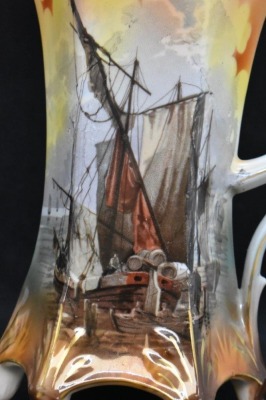 R.S. Prussia Mold 642 10.5"h chocolate pot, Masted Schooner, red mark - 7