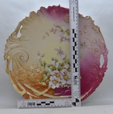 R.S. Prussia 12"d charger, white open blossoms, circle mold mark - 5