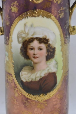 Mrkd. Royal Vienna Germany 9" vase featuring LeBrun II portrait, Tiffany irid. finish - 5