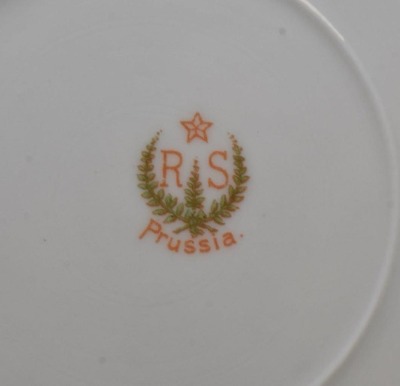 R.S. Prussia 11.5"d cake plate, Dice Throwers, red mark - 6