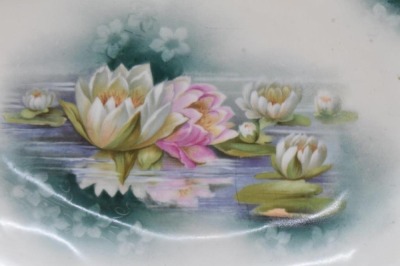 R.S. Prussia Mold 304 bun tray, 13" x 8.5", Reflecting Water Lilies, red mark - 3