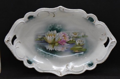 R.S. Prussia Mold 304 bun tray, 13" x 8.5", Reflecting Water Lilies, red mark - 4