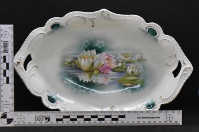 R.S. Prussia Mold 304 bun tray, 13" x 8.5", Reflecting Water Lilies, red mark - 9