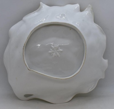 Handpainted porcelain leaf-shaped bowl, 10" x 9", pink roses and Lilies of the Valley - 5