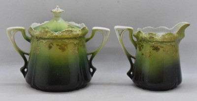 R.S. Prussia Stippled Floral Mold portrait creamer (LeBrun II) and cov. sugar set (Madame Recamier) - 3