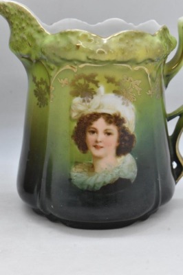 R.S. Prussia Stippled Floral Mold portrait creamer (LeBrun II) and cov. sugar set (Madame Recamier) - 7