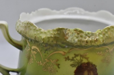 R.S. Prussia Stippled Floral Mold portrait creamer (LeBrun II) and cov. sugar set (Madame Recamier) - 9