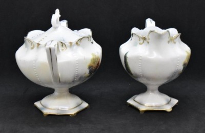 R.S. Prussia Mold 602 creamer and cov. sugar set, Swallows and Duck/ evergreens, red mark - 4