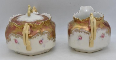 R.S. Prussia Mold 537 creamer and cov. sugar set, pink and yellow roses, red mark - 2