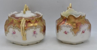 R.S. Prussia Mold 537 creamer and cov. sugar set, pink and yellow roses, red mark - 4