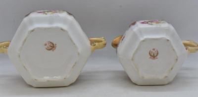 R.S. Prussia Mold 537 creamer and cov. sugar set, pink and yellow roses, red mark - 6