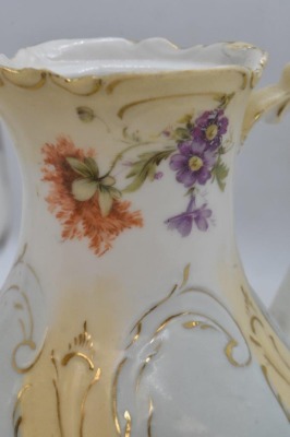 Mrkd. Royal Saxe Germany 6" syrup pitcher w/ drip bowl, flowers - 9