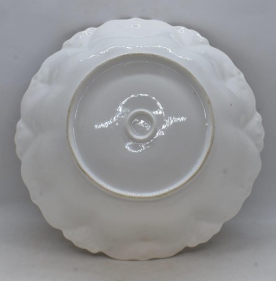 R.S. Prussia 9.5"d bowl, Steeple Mold 5, cluster of pink roses, circle mold mark - 4