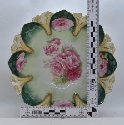 R.S. Prussia Mold 90 10.25"d bowl, pink poppies, red mark - 7