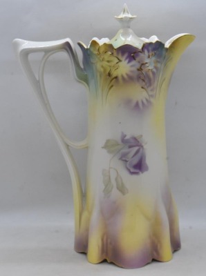 R.S. Prussia Mold 517 10.5"h chocolate pot, lilac clematis - 3