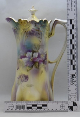 R.S. Prussia Mold 517 10.5"h chocolate pot, lilac clematis - 8