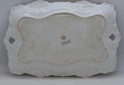 R.S. Prussia Fleur-de-lys Mold dresser tray, 11.5" x 7.5", dark pink roses, red mark - 4