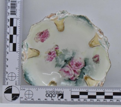 R.S. Prussia Mold 90 7 pc. berry set decorated w/ pink poppies, red mark - 15