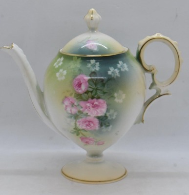 R.S. Prussia Mold 601 3 pc. tea set, pink roses, red mark - 2