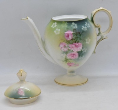 R.S. Prussia Mold 601 3 pc. tea set, pink roses, red mark - 6