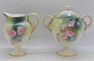 R.S. Prussia Mold 601 3 pc. tea set, pink roses, red mark - 9