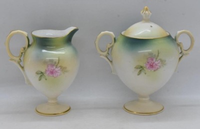 R.S. Prussia Mold 601 3 pc. tea set, pink roses, red mark - 11