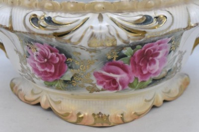 R.S. Prussia Fleur-de-lys biscuit/ cracker jar, open pink blossoms, red mark - 6