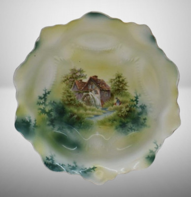 R.S. Prussia 9"d bowl, Mill Scene