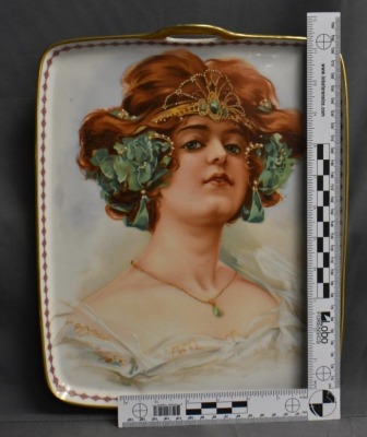 (2) Mrkd. B and Co. France Limoges large trays featuring gorgeous lady portraits, 10" x 13" - 8