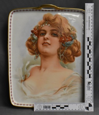 (2) Mrkd. B and Co. France Limoges large trays featuring gorgeous lady portraits, 10" x 13" - 9