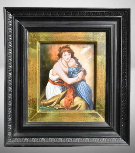 Framed KPM porcelain plaque "LeBrun and Daughter", artist signed