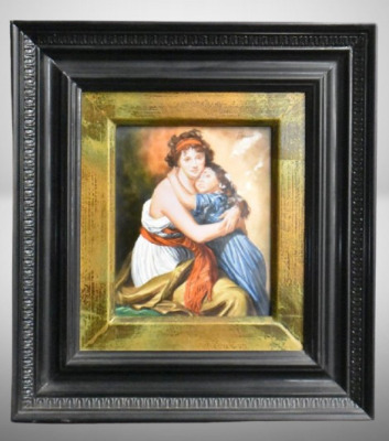 Framed KPM porcelain plaque "LeBrun and Daughter", artist signed