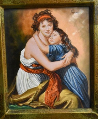 Framed KPM porcelain plaque "LeBrun and Daughter", artist signed - 2