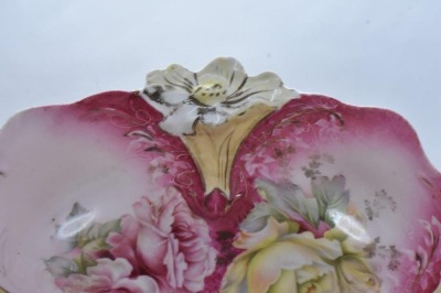 R.S. Prussia Lily Mold 10.5"d bowl, pink and yellow roses - 3